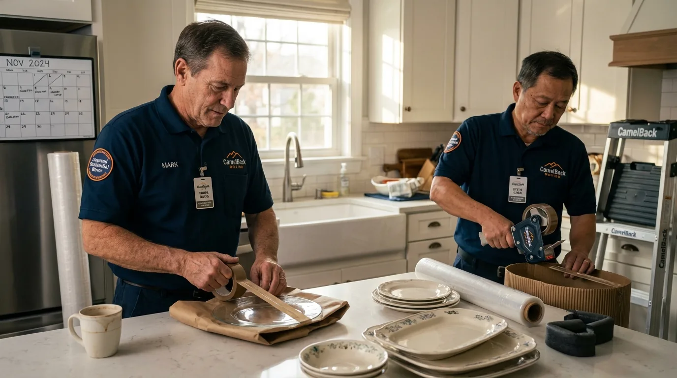 Professional crew packing kitchen dishware in Connell, WA